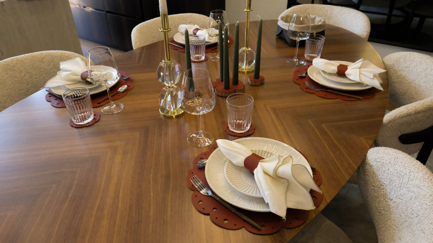 CONJUNTO DE MESA - INDIVIDUAL FLOR + BASE DE COPO + ANEL DE GUARDANAPO - 2 Unidades